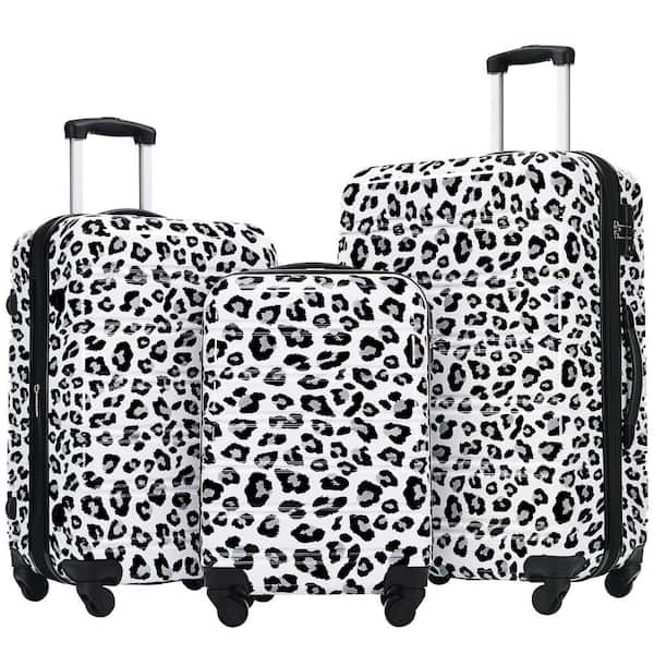Merax Lightweight Durable 3-Piece White and Black Leopard Expandable PC Hardshell Spinner Luggage Set with TSA Lock
