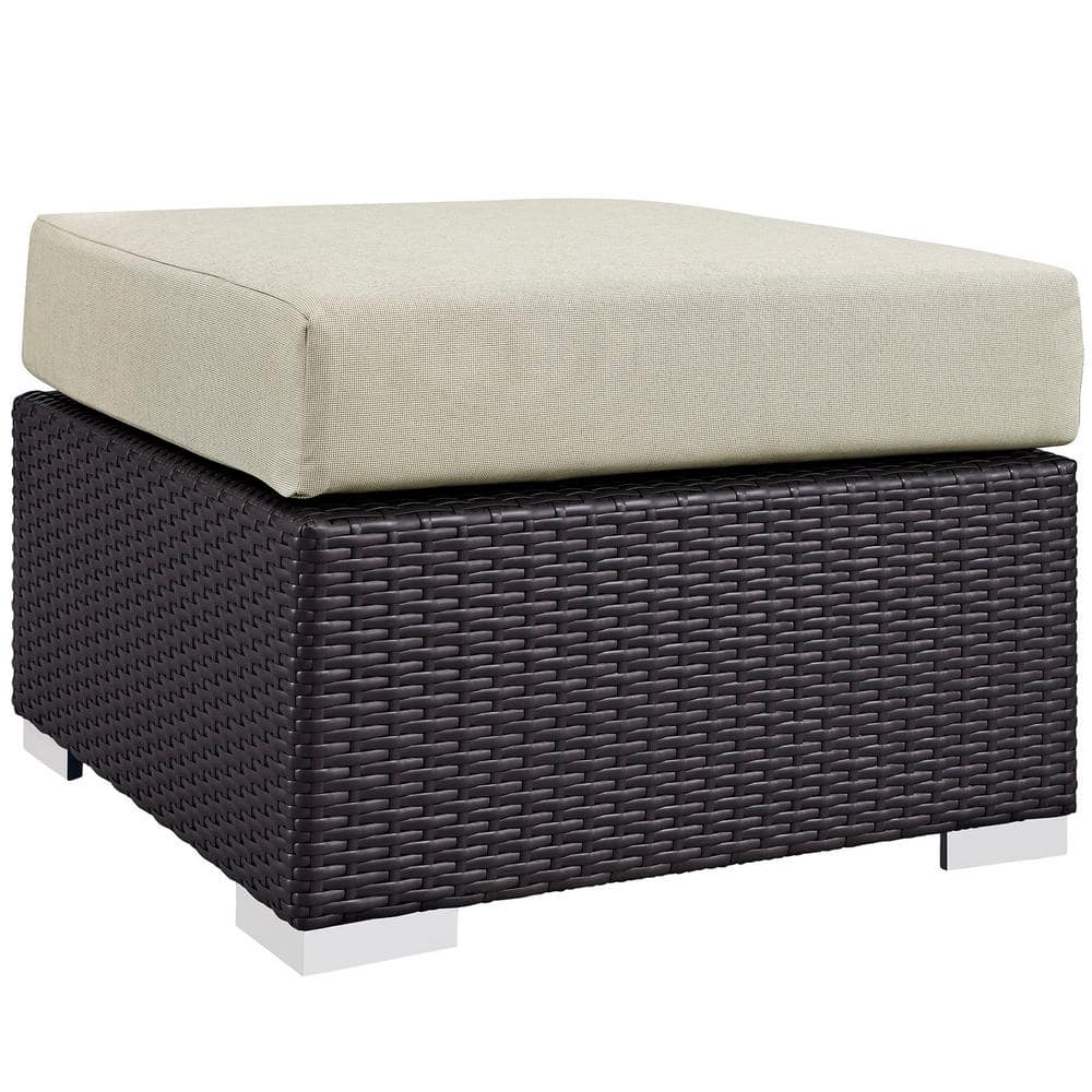 MODWAY Convene Wicker Outdoor Patio Fabric Square Ottoman in Espresso ...