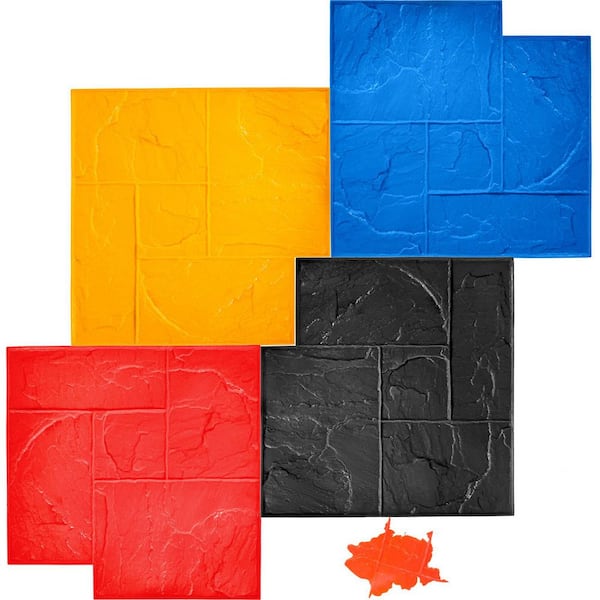 Concrete Texturing Skin, 24x24 in. Polyurethane Stamping Mats Set, Slate Concrete Stamps, 4 PCS Texture for Walls/Floors