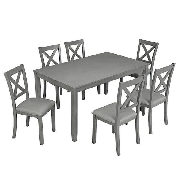 Quincy Modern Rustic 7 Piece Rectangle Grey MDF Wood Top Dining Table Set with Chairs, Seats 6
