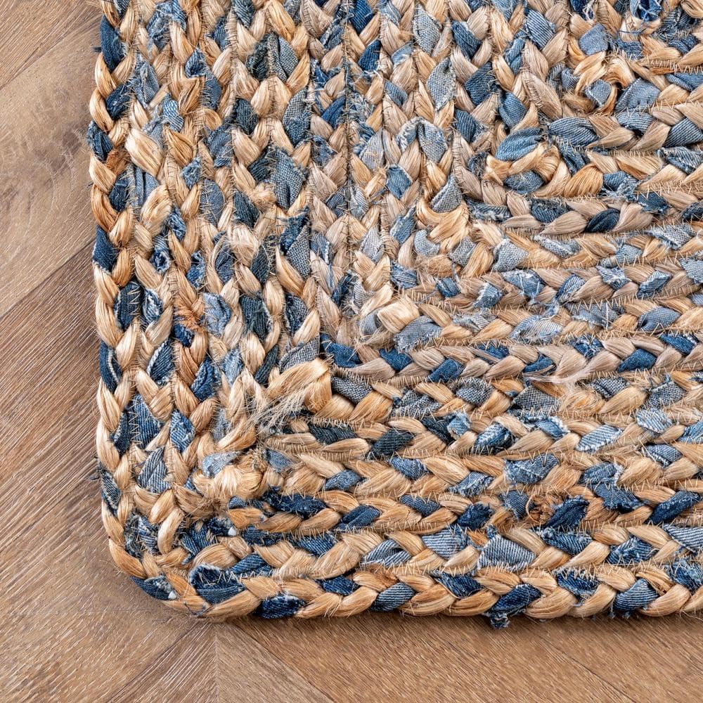 Handmade Blue and Jute Braided Round Area Rug
