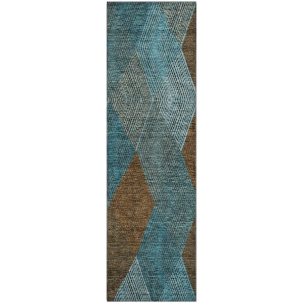 Mayfield Premium Machine Washable Abstract AMF962 Teal 2 ft. 3 in. x 7 ft. 6 in. Runner Rug