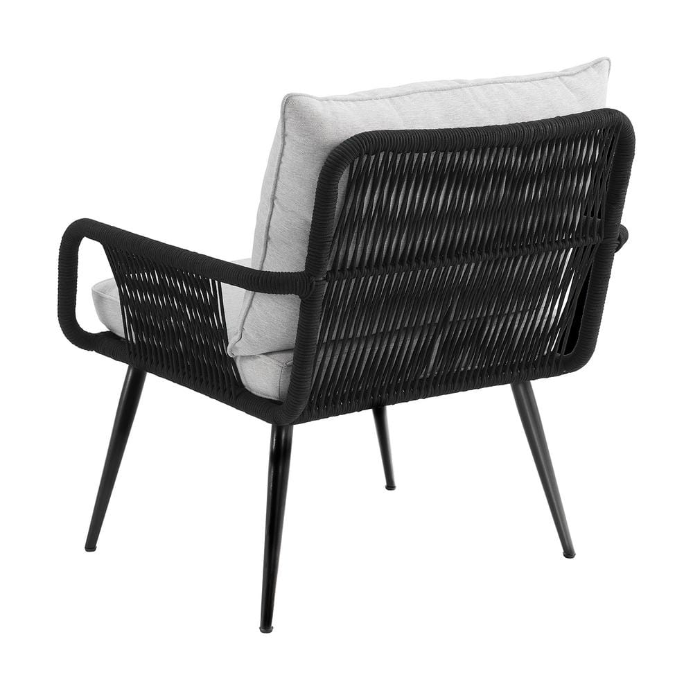 Andover Black Aluminum and Rope Outdoor Bistro Set with Cushions