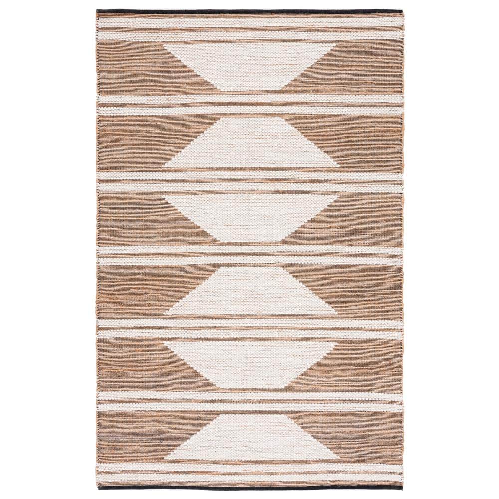 Ivory and Beige Geometric Hand-Knotted Wool Area Rug