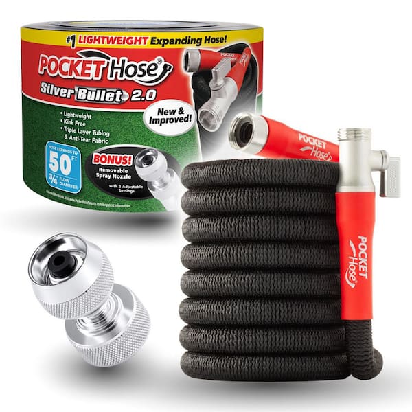 Silver Bullet 2.0 Expandable Garden Hose 3/4 in. x 50 ft. with Turbo Shot Nozzle