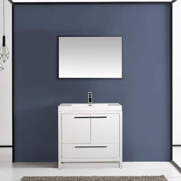 Satico 30 in. W x 20 in. D x 35 in. H Freestanding Bath Vanity in High Glossy White with White Glossy Resin Top