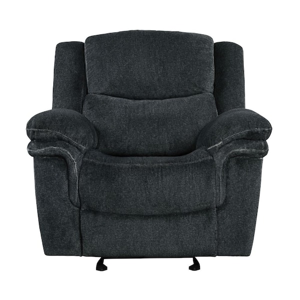 Polibi Dark Blue Manual Velvet Recliner Sofa, Home Theater Seating with Round Arm