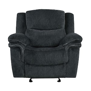 Dark Blue Manual Velvet Recliner Sofa, Home Theater Seating with Round Arm