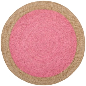 Natural Fiber Pink/Beige 5 ft. x 5 ft. Round Border Area Rug