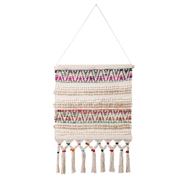 Unbranded Boho Chindi 19.5 in. x 32 in. Multicolored/Ivory/Beige Chevron Striped Woven Wall Hanging