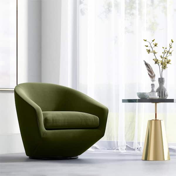 Elowen Olive Velvet Fabric Swivel Arm Chair with Metal Base Accent Chair Fully Assembled for Living Room