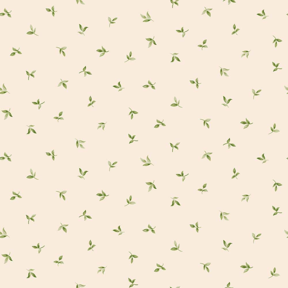 Leaf Toss Taupe/Green Matte Finish Vinyl on Non-Woven Non-Pasted Wallpaper 
