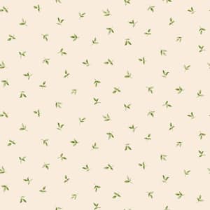 Leaf Toss Taupe/Green Matte Finish Vinyl on Non-Woven Non-Pasted Wallpaper Roll