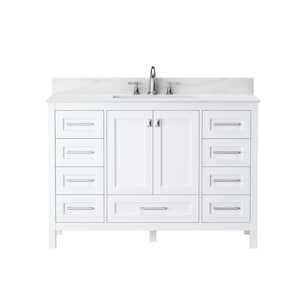 48 in. x 22.20 in. x 34 in. Modern Bath Vanity in White with Single Sink, Carrara White Cultured Marble Top