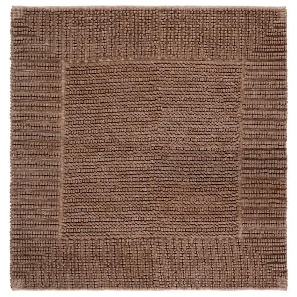 Natura 6 ft. x 6 ft. Brown Striped Border Solid Square Area Rug