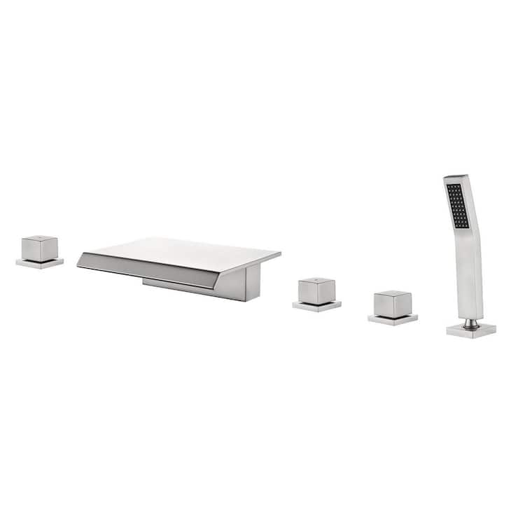 WATWAT 3-Handle Deck-Mount Roman Tub Faucet with Hand Shower in Brushed Nickel