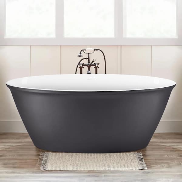 Mokleba 59 in. Acrylic Flatbottom Double Slipper Oval Bathtub with Polished Chrome Drain Not Whirlpool Soaking Tub in Gray