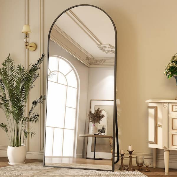 XRAMFY 33.5 in. W x 75.6 in. H Arched Modern Black Aluminum Alloy Framed Mirror Full Length Mirror Floor Mirror