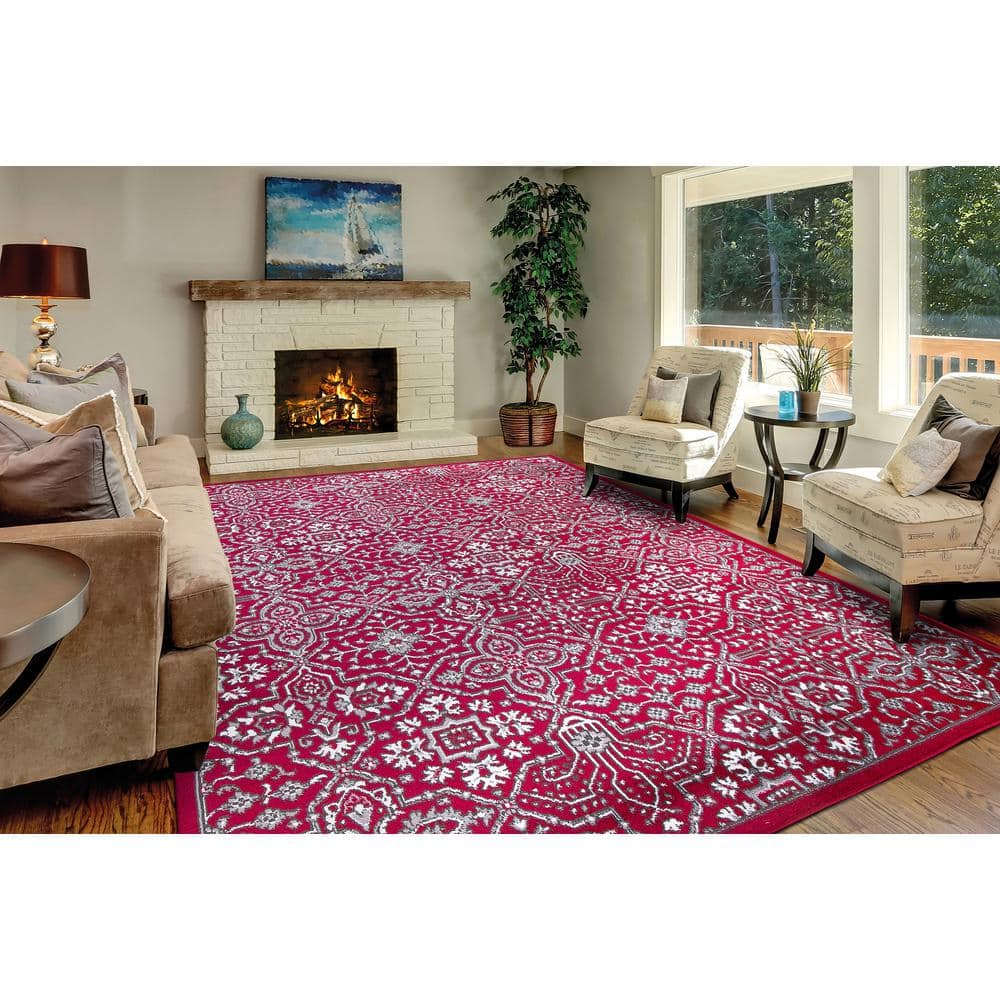 Athens Red and Gray Synthetic 8' x 10' Area Rug