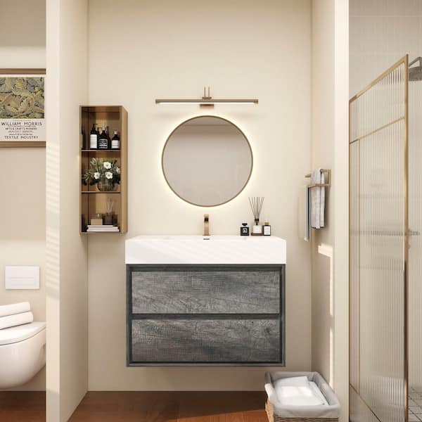 BV Better Vanity Saggie 36 in. W. x 20 in. D x 28 in. H Single Sink Floating Bath Vanity in Smoke Oak with White Acrylic Top