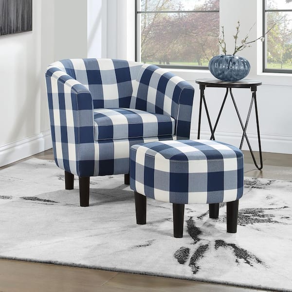 Convenience Concepts Take a Seat Churchill Blue Gingham Accent Chair with Ottoman