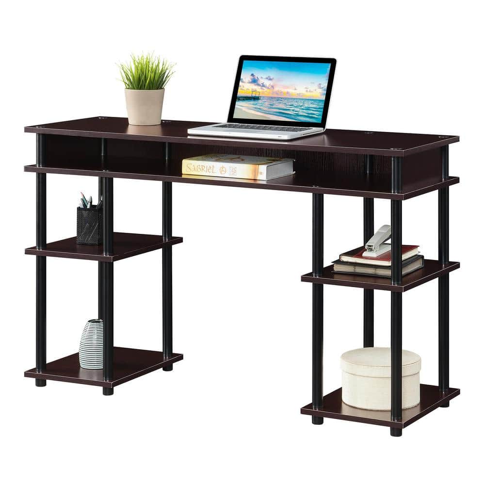Espresso Wood and Black Metal 48" Student Desk with Shelves