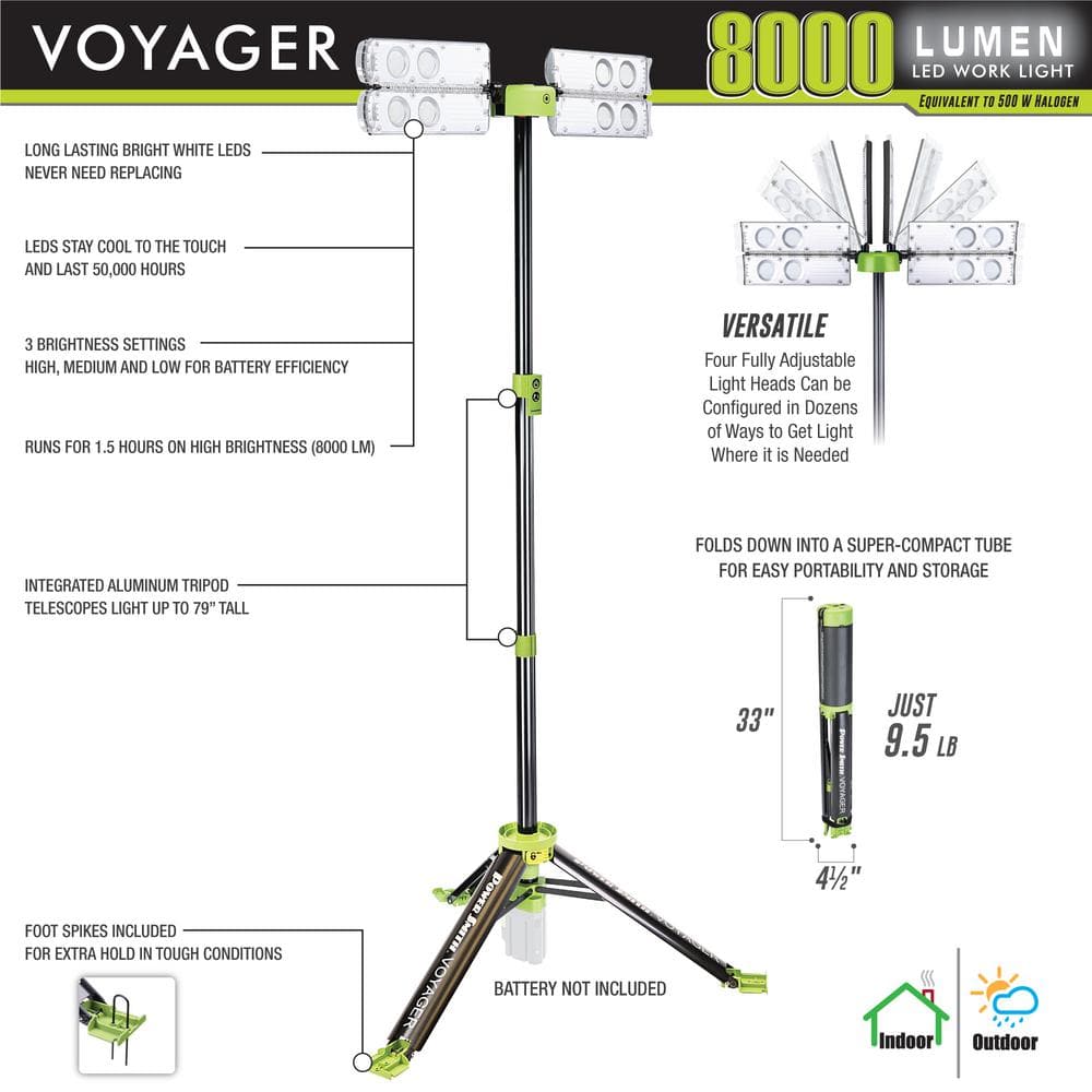 Voyager Collapsible Cordless LED Work Light with Aluminum Tripod