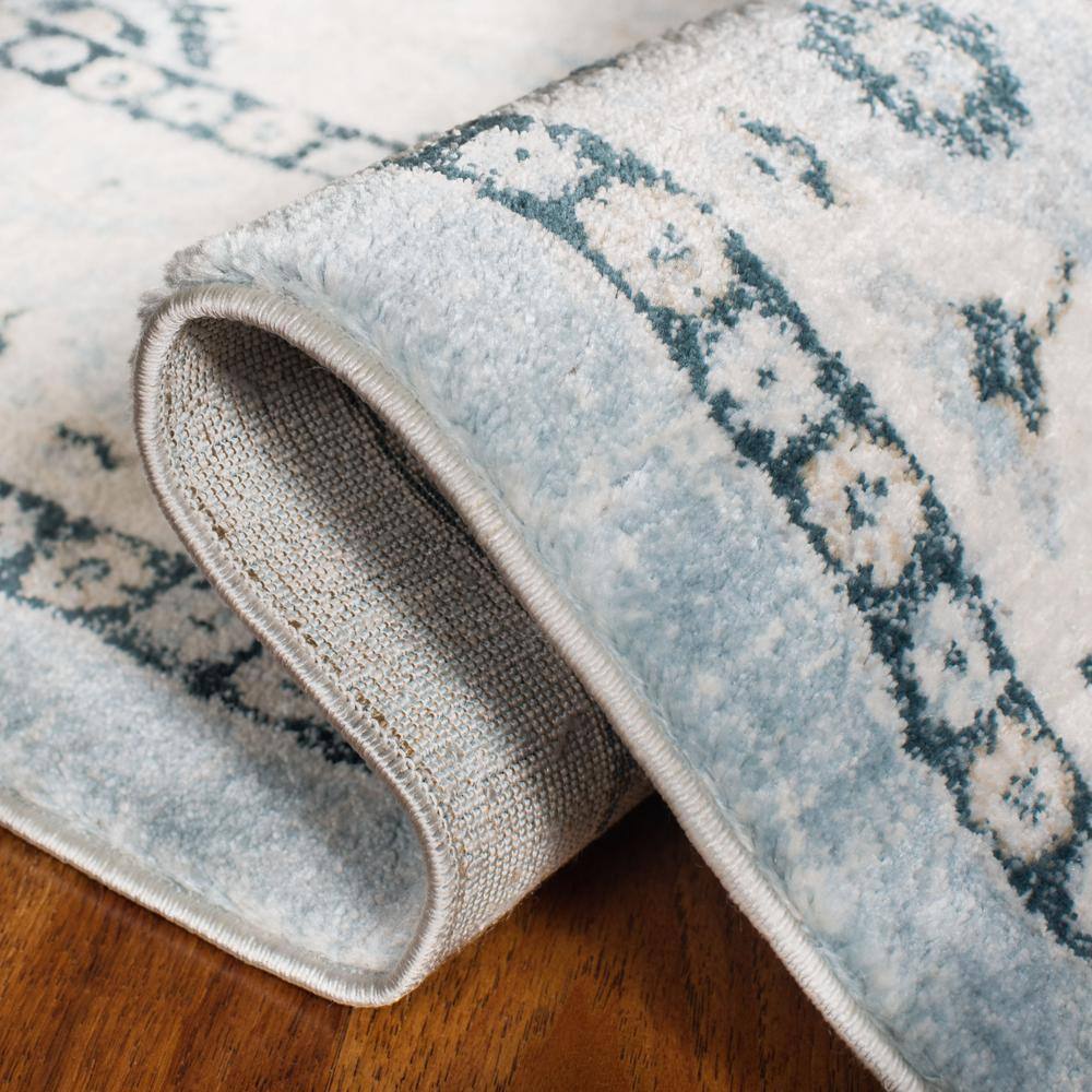 Isabella Light Blue and Cream 8' x 10' Synthetic Area Rug