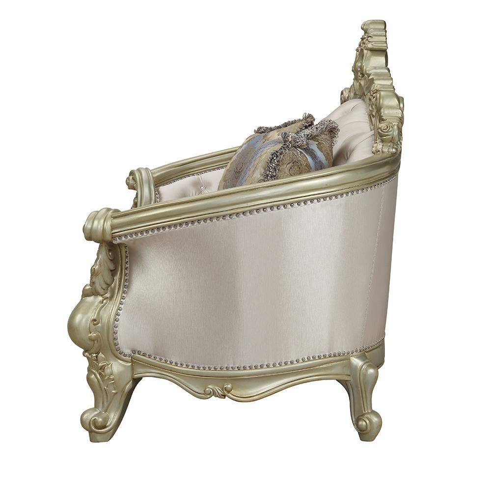 Elegant Floral Tufted Fabric Loveseat with Rolled Arms and Nailhead Accents