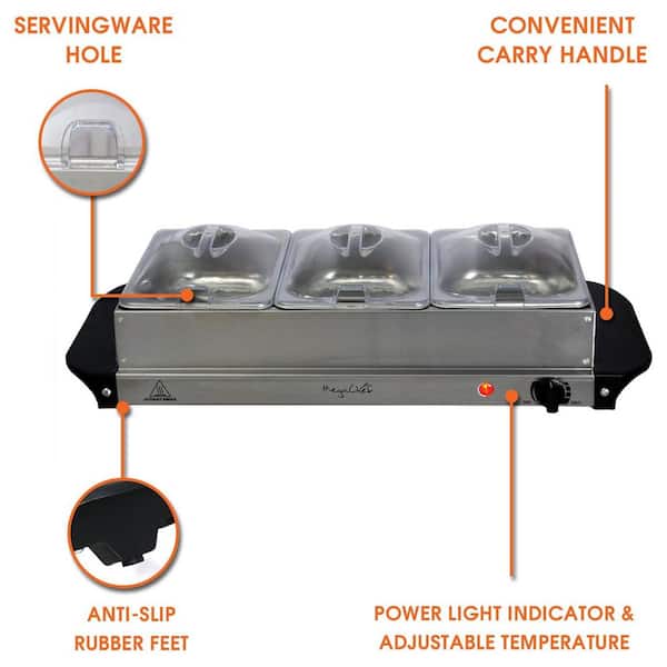 1.5 L Stainless Steel Warming Tray with 3 Crocks 1.5 L Stainless Steel Warming Tray with 3 Crocks