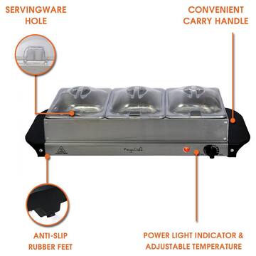 1.5 L Stainless Steel Warming Tray with 3 Crocks