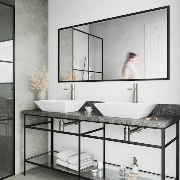 VIGO Matte Stone Vinca Composite Rectangular Vessel Bathroom Sink in White with Faucet and Pop-Up Drain in Brushed Nickel