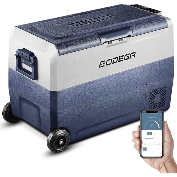BODEGA 28.5 in. 2.04 cu. ft. 12-Volt Car Refrigerator Retro Mini Refrigerator 64 qt. in Black, Car Fridge, -4℉-68℉ Car Cooler