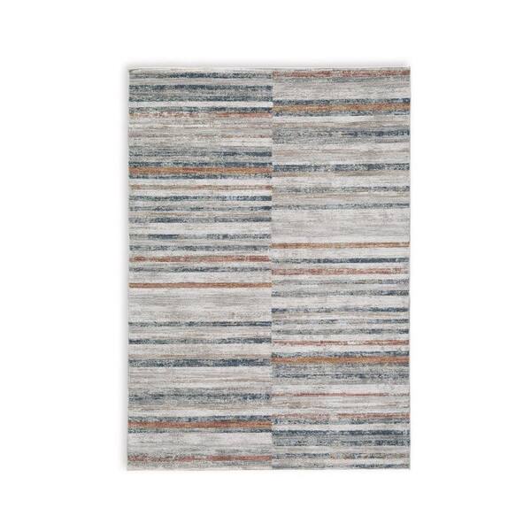 Benjara Kimya Ivory, Blue and Orange 8 ft. x 10 ft. Geometric Area Rug