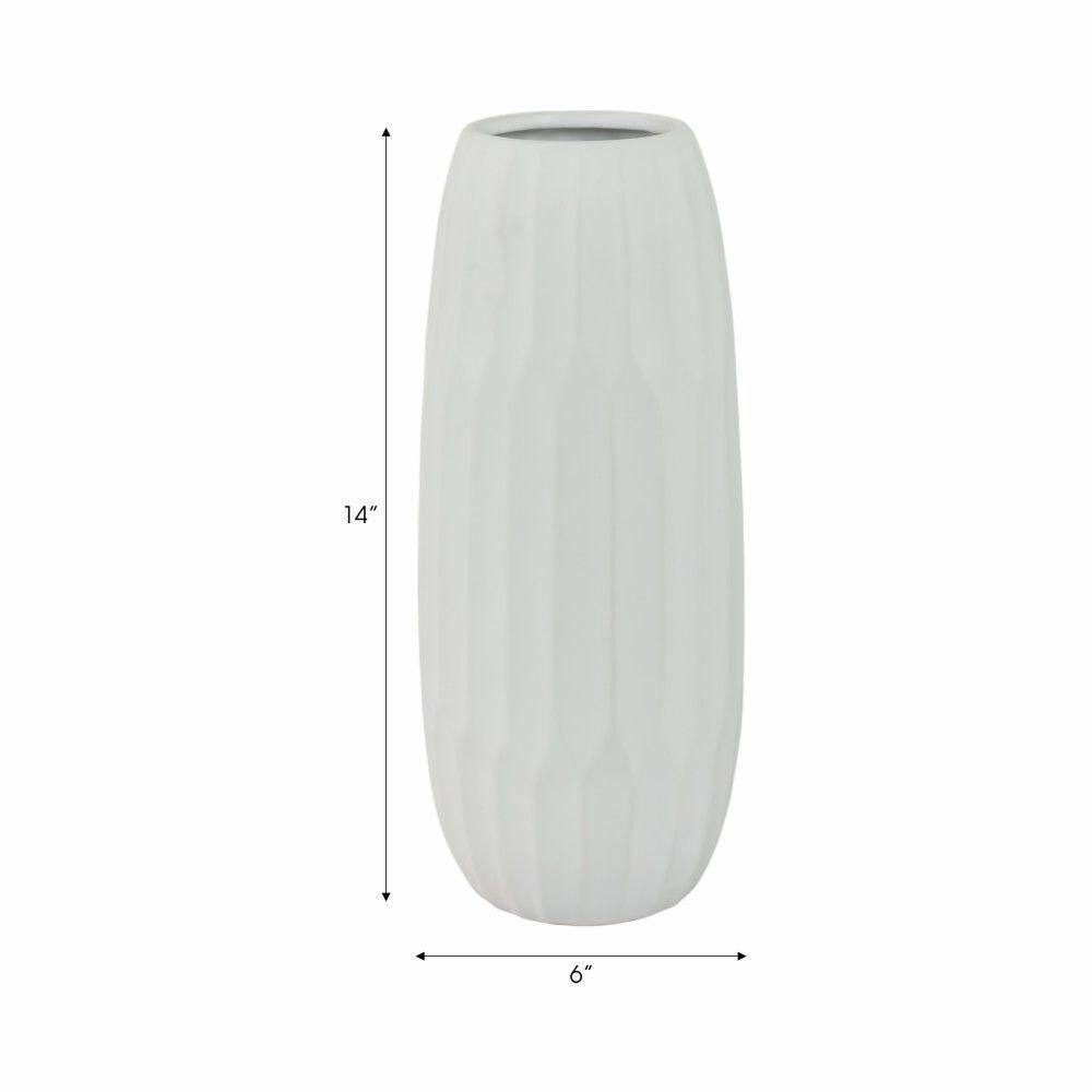 White Ceramic Indented Design Table Vase, 14"