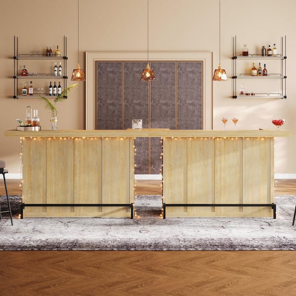 BYBLIGHT Kearsten Wooden Bar Table with 5 Muti-Bottle Complements