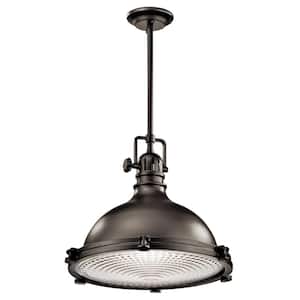 Hatteras Bay 16 in. 1-Light Olde Bronze Vintage Industrial Shaded Kitchen Pendant Hanging Light with Metal Shade