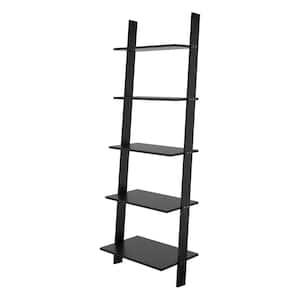 Cooper 72.04 in. Black 5-Shelf Floating Ladder Bookcase