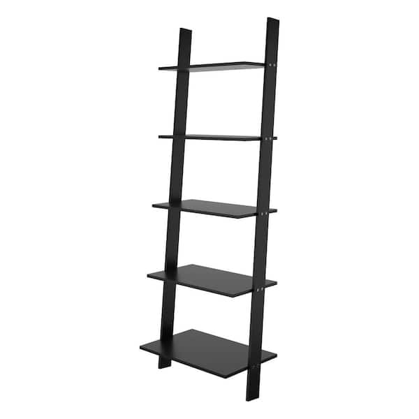 Manhattan Comfort Cooper 72.04 in. Black 5-Shelf Floating Ladder Bookcase