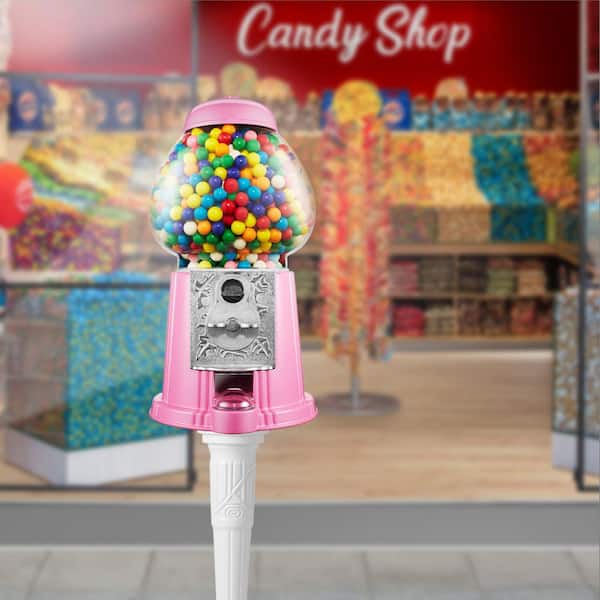 15 in. Gumball Machine with Stand, Vintage Style Candy Dispenser, Pink
