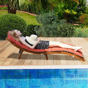 Wood Folding Outdoor Chaise Lounge with Red Cushions