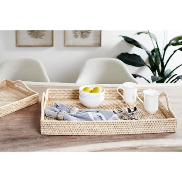 Litton Lane Light Brown Rattan Decorative Tray (Set of 2)