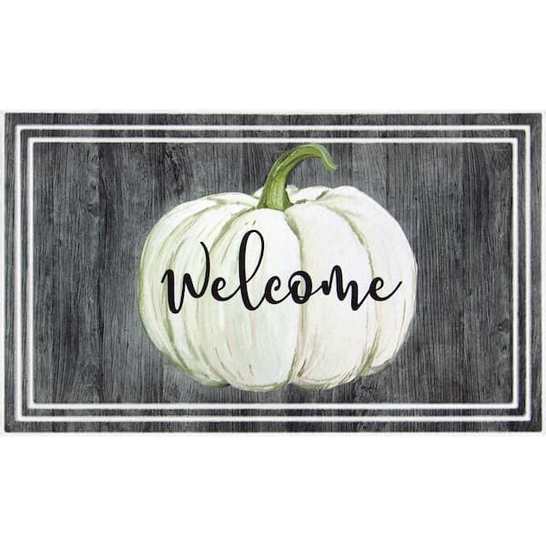 Home Accents Holiday White Welcome Pumpkin 18 in. x 30 in. Doormat ...
