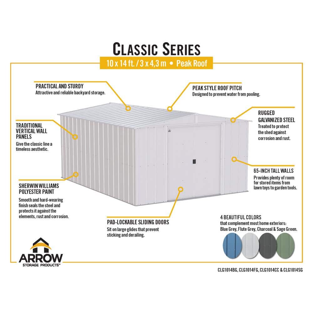 10 ft x 14 ft Blue Gray Galvanized Steel Storage Shed