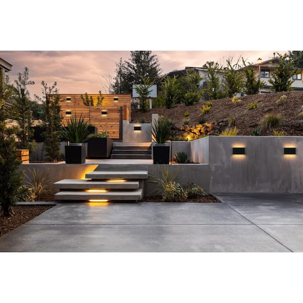 5 in. Black Outdoor Hardwired Wall Sconce with Integrated LED