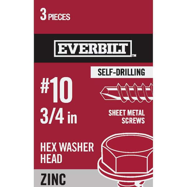 Everbilt #10 x 3/4 in. External Hex Flange Sheet Metal Screws (3 per Pack)