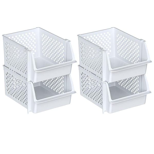 19 qt. Plastic Stackable Storage Bins for Pantry in White (4-Pack)