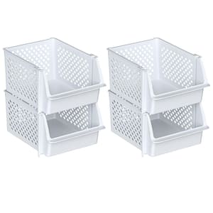 19 Qt. Plastic Stackable Storage Bins for Pantry in Black (4-Pack)