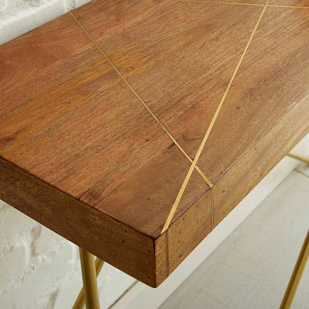 Walter Warm Pine and Brass Industrial Sofa Table