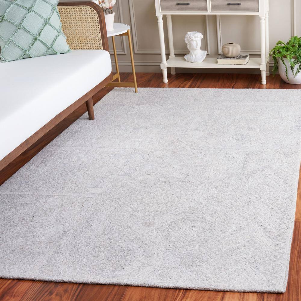 Gray and Ivory Wool Blend Handmade Tufted 8' x 10' Area Rug